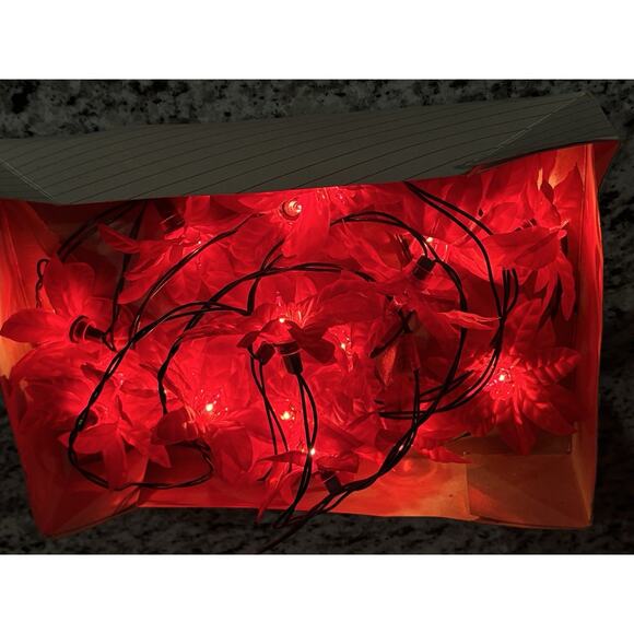 Vtg Christmas Poinsettia Fancy Light 2 Sets String EVERGLOW 40 Lights Total - Picture 4 of 12